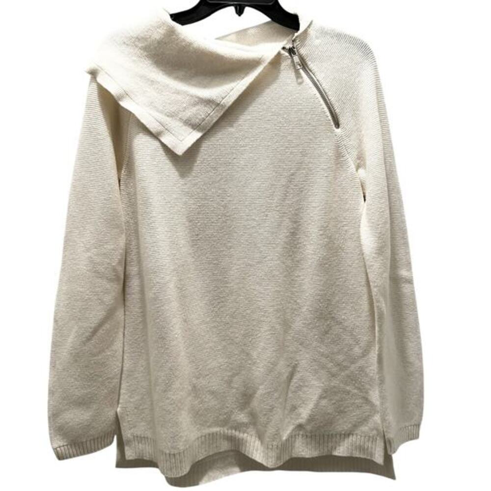 TALBOTS dress casual split neck zip oversized white sweater size XS fits L
